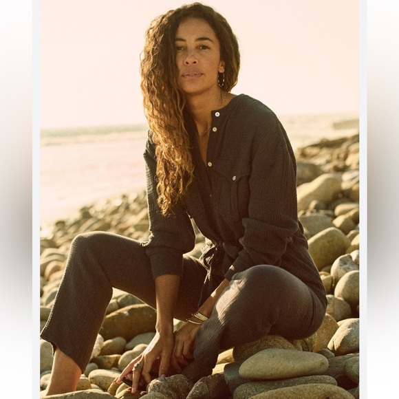 Faherty Nwt Dream Organic Cotton Gauze Jumpsuit In Washed Black Extra Small